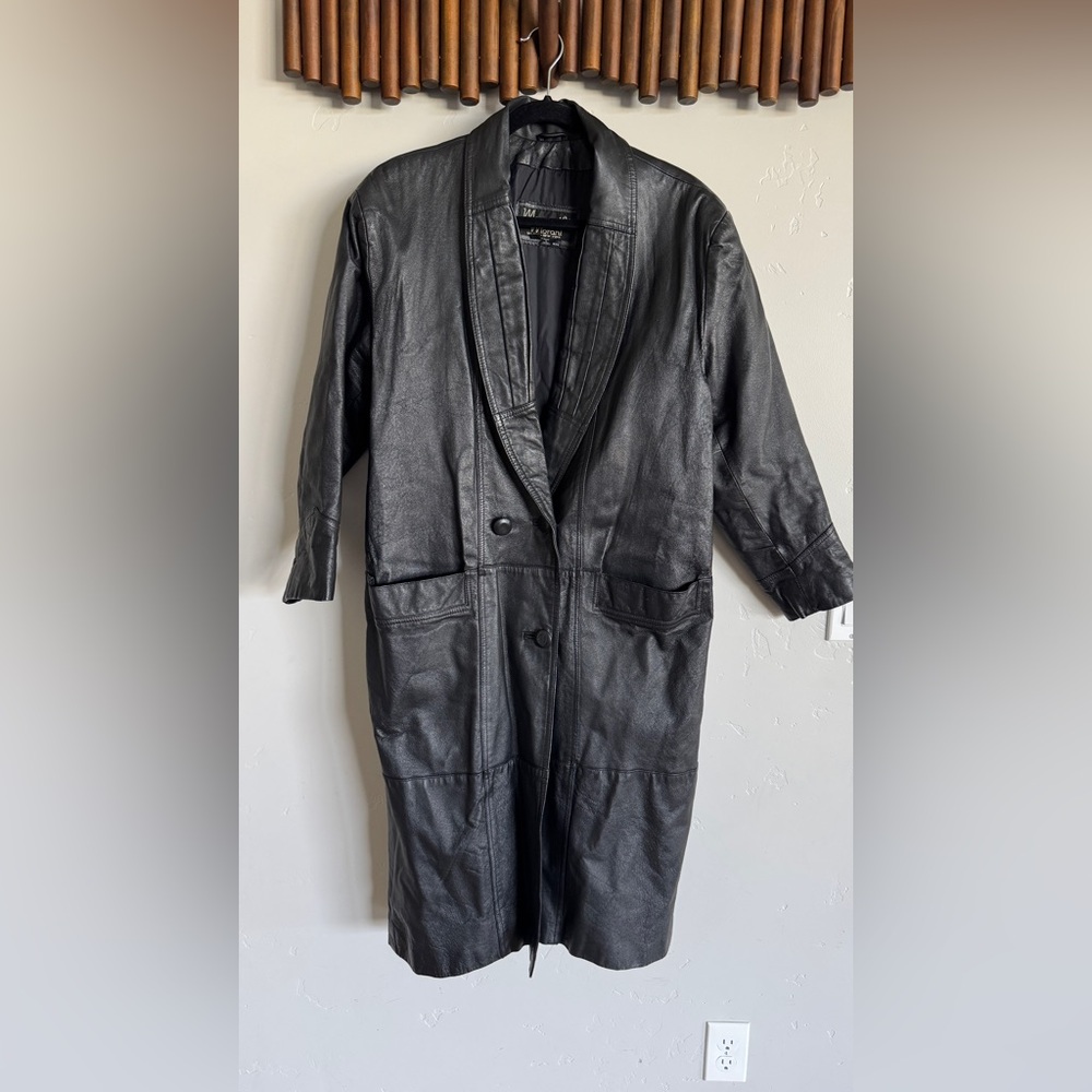 Marco Morani black leather trench coat size petite large LP